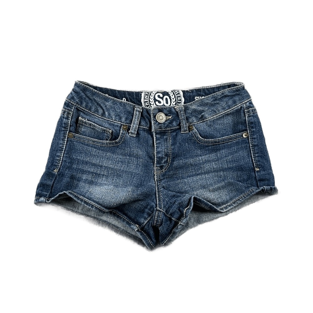 SO Jean Short Women 0 Blue Shortie Low Rise Denim Pockets Summer Streetwear